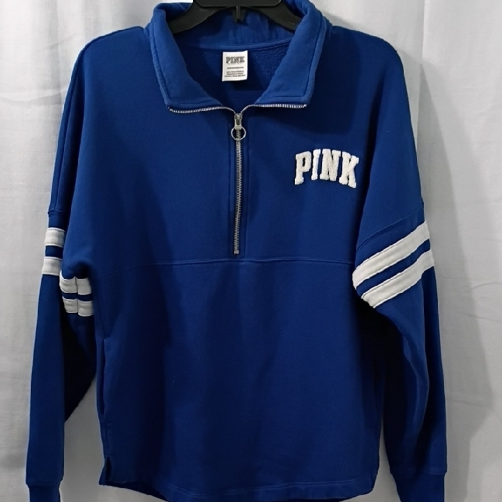 PINK Victoria's Secret Pink Blue Fleece Quarter-Zip Sweater Size XS - Picture 3 of 9
